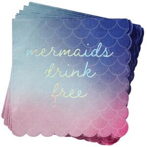 “Mermaids Drink Free” SET of 5 packs (20ea pack=100 total) 5” Bev Napkins - NWT
